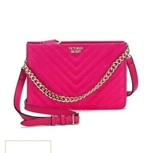 Pink Victoria’s Secret V quilt 247 crossbody/ chain top handle​